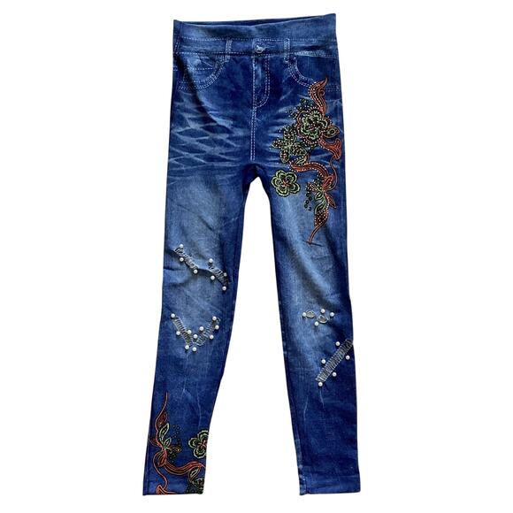Jean Look Decorated Leggings - Picture 1 of 4